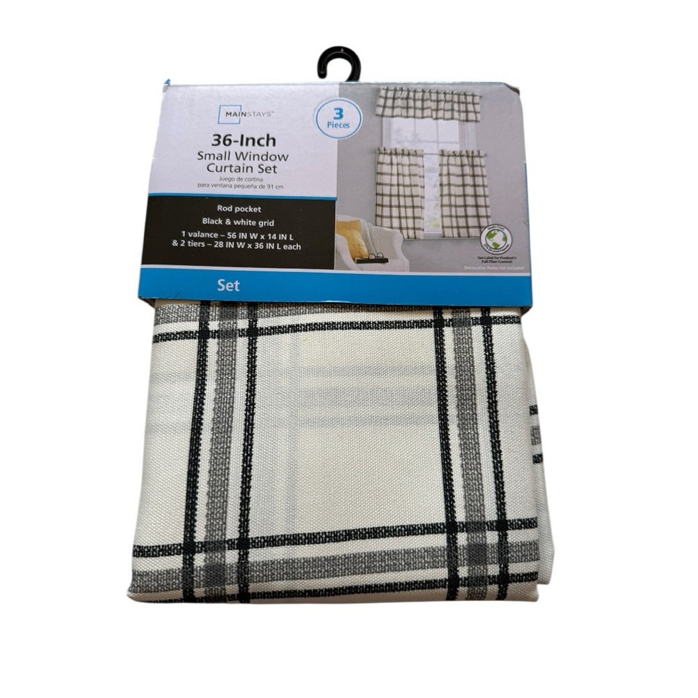 Mainstays Black and White Plaid Window Curtain Panel